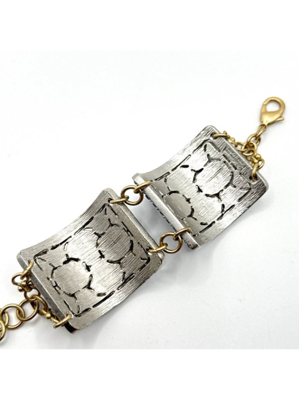 Lulu Frost for J Crew Bracelet Panel Ice Blue Rhinestones Antiqued Gold Chain - Picture 10 of 12